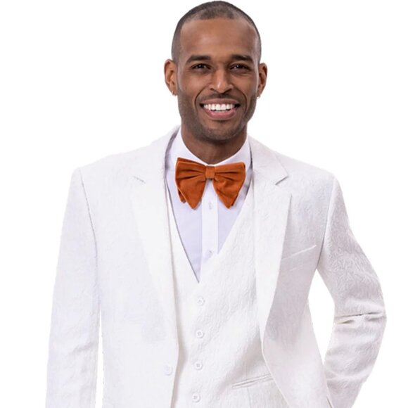 This 2 button modern fit tuxedo suit, features a matching vest and pants, and co